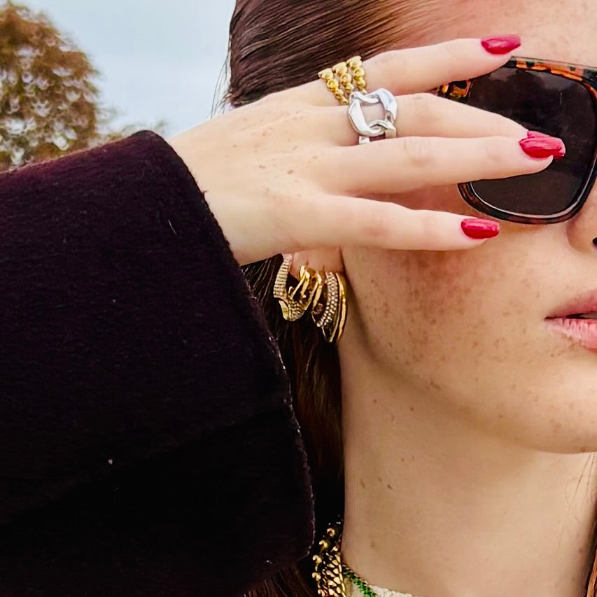 bague en argent rhodié Claudy bague TRIPLESHOT en acier inoxydable et sélection de boucles d'oreilles waterproof et hypoallergéniques