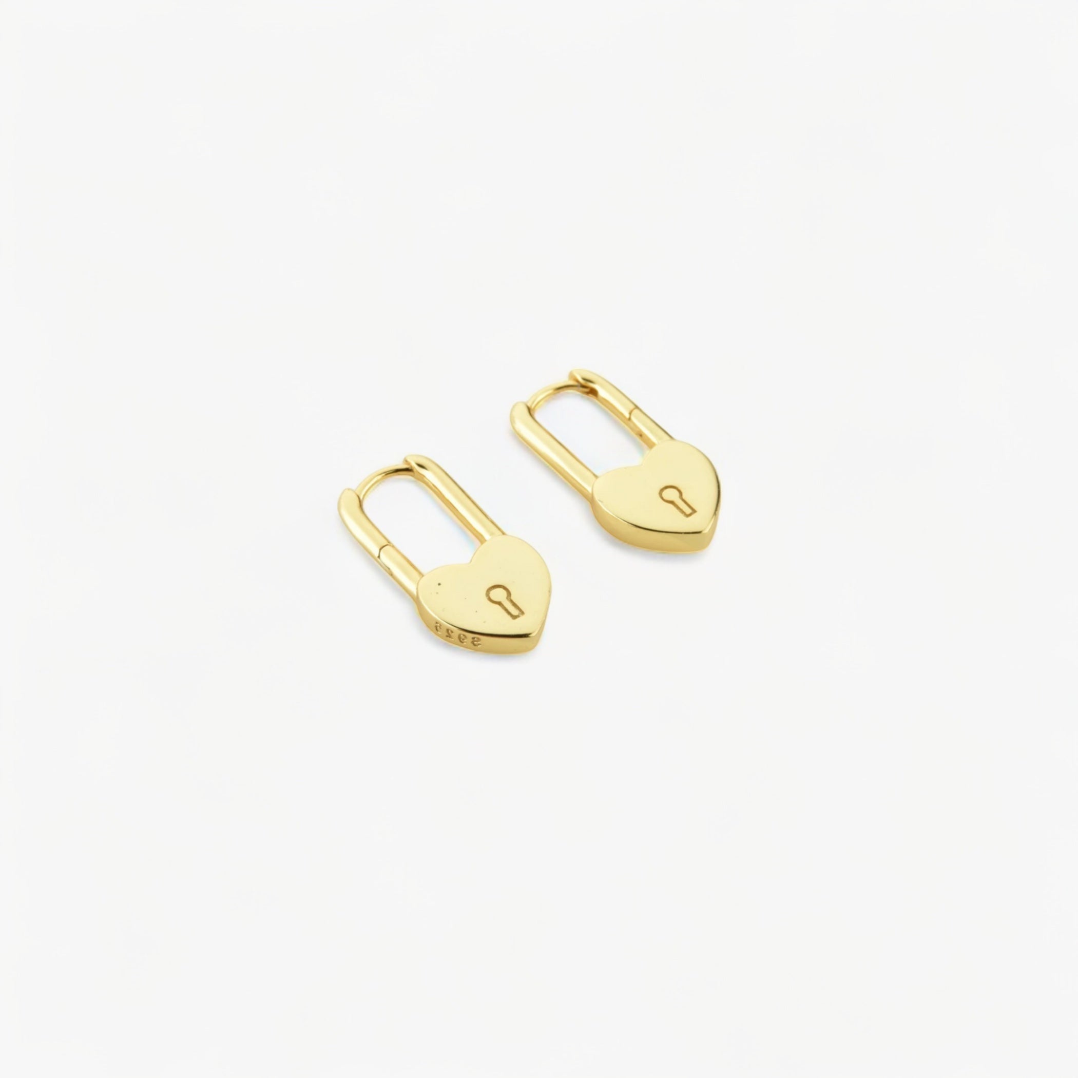 Boucles d'oreilles Love lock argent plaqué or - design cadenas coeur- vue produit Luxlab Collection