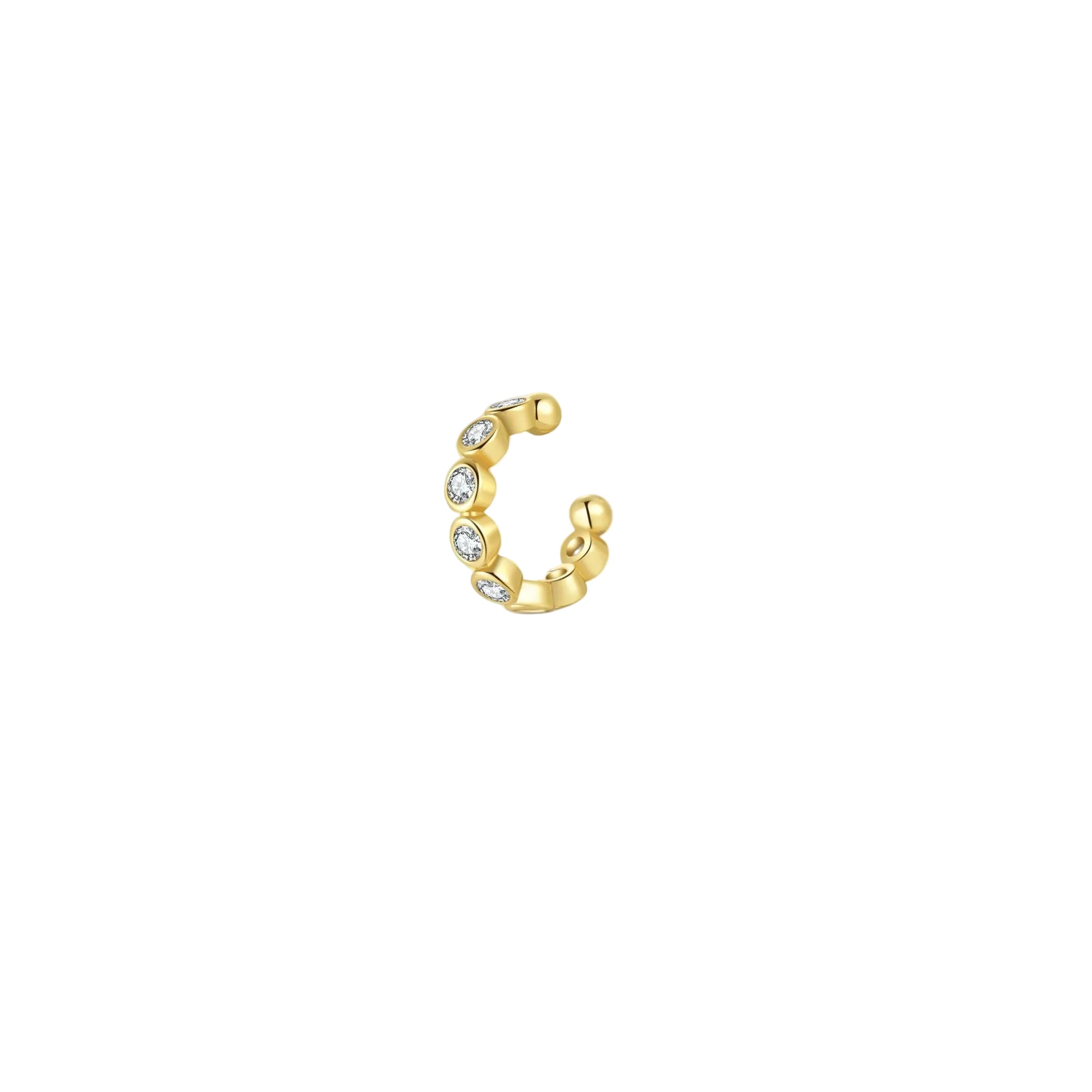 Ear Cuff Sparkle Gold — zircons grade 5A bezel en argent 925 plaqué or 18k. 9,5mm, sans piercing, hypoallergénique, résistant à l'eau. Éclat joaillerie instantané. Luxlab Collection