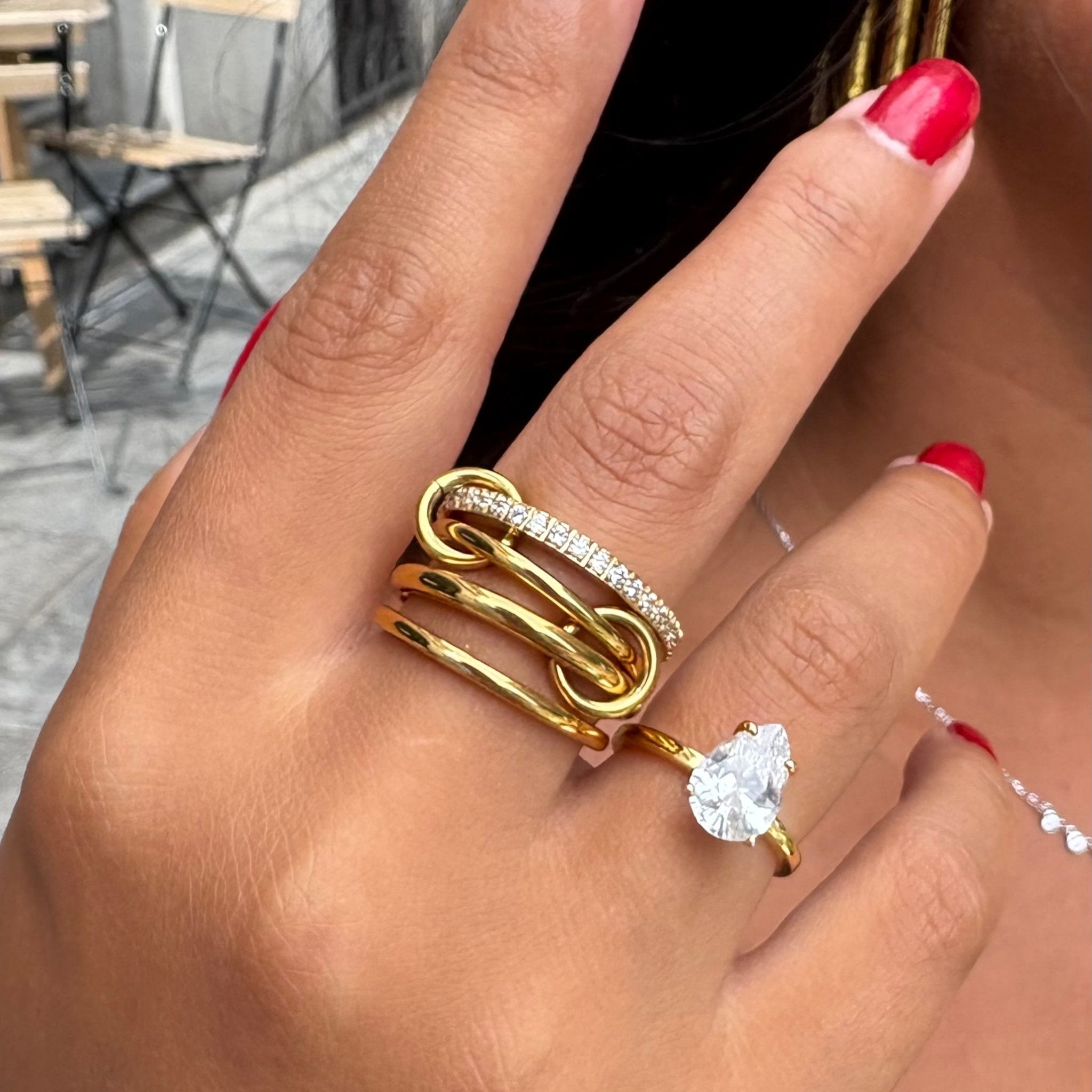 detail bague 18k darling zircon poire 2 carats argent 925 plaqué or luxlab collection