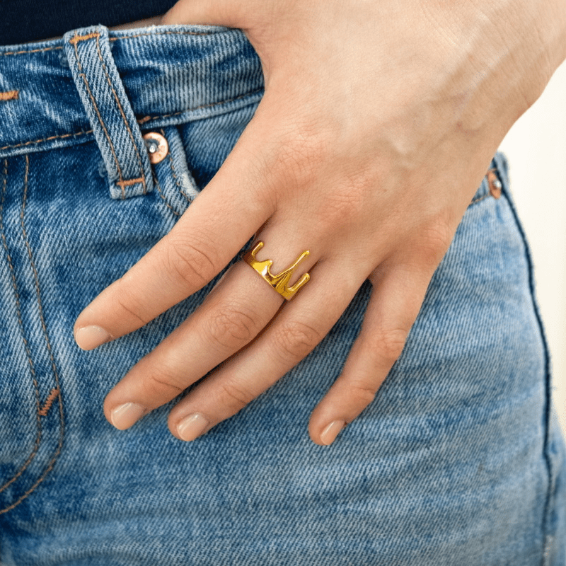 detail bague drip acier inoxydable pvd or 18k finition liquide polie luxlab collection