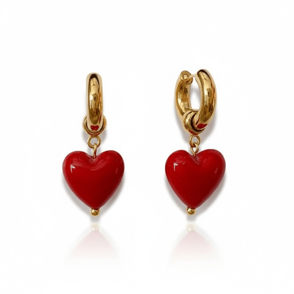 Boucles d’oreilles cœur rouge JUMBO RED HEART – Créoles acier PVD or 18K waterproof - Luxlab Collection