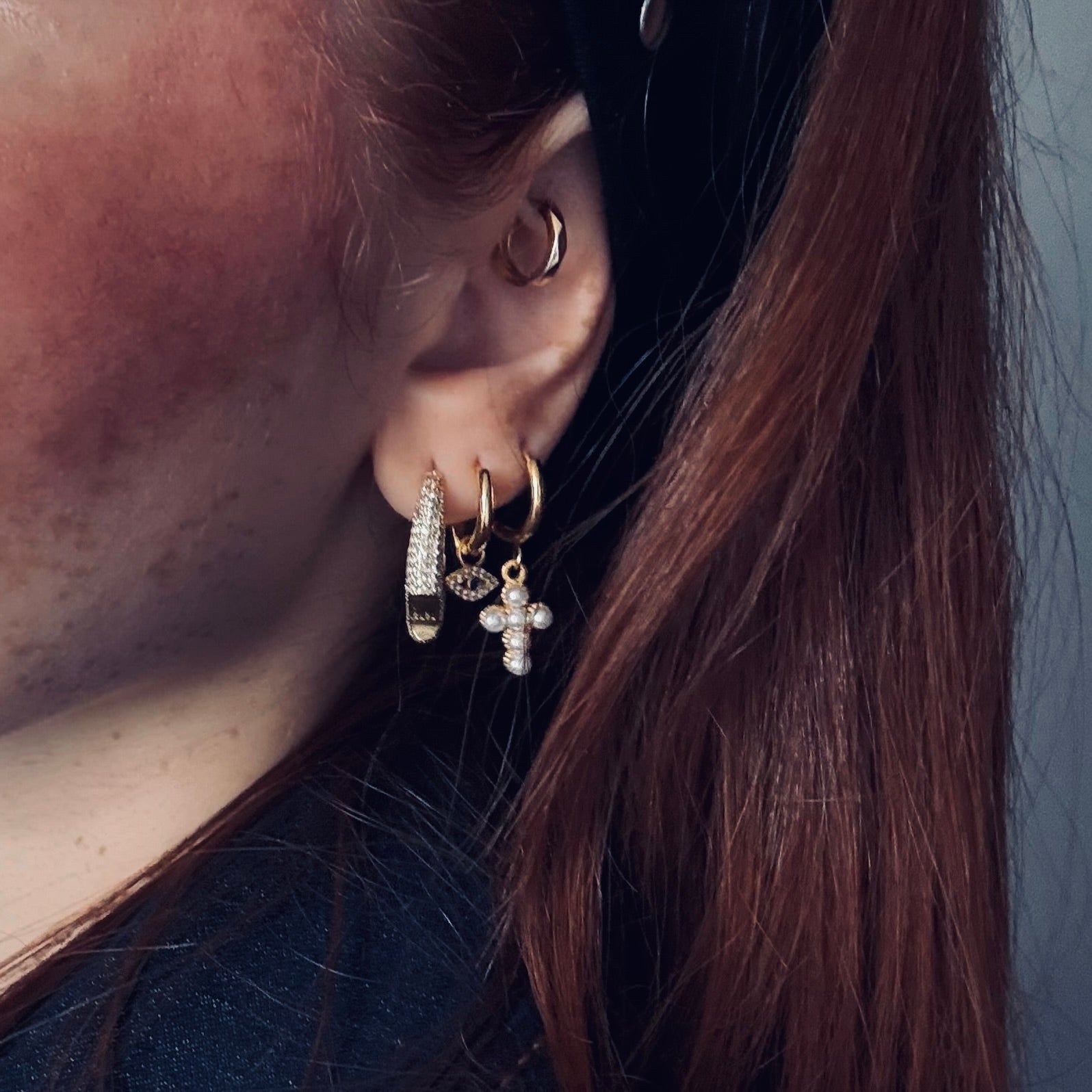 Boucles Pearl Halo Cross – Acier inoxydable - Luxlab Collection