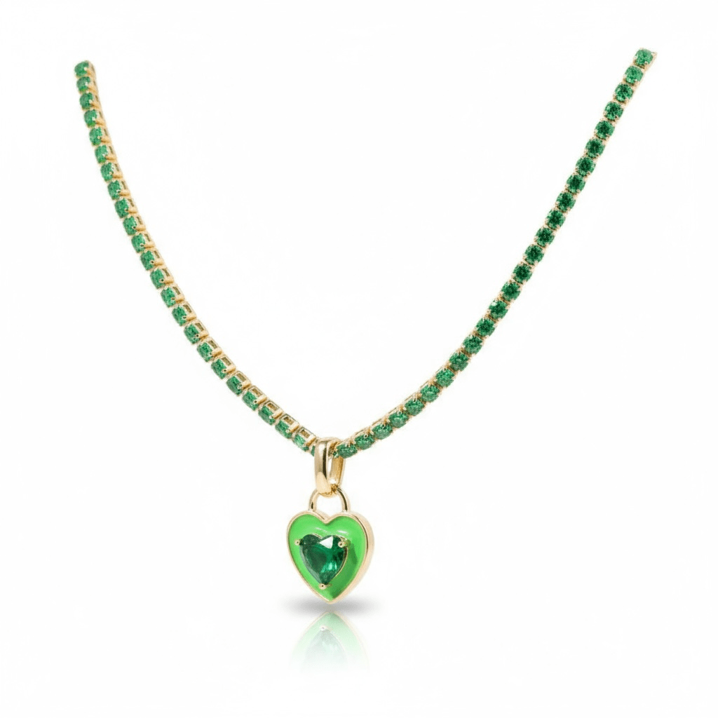 💚 Candy Heart Necklace – Matcha Edition | Collier cœur femme doré & zircon vert émeraude - Luxlab Collection