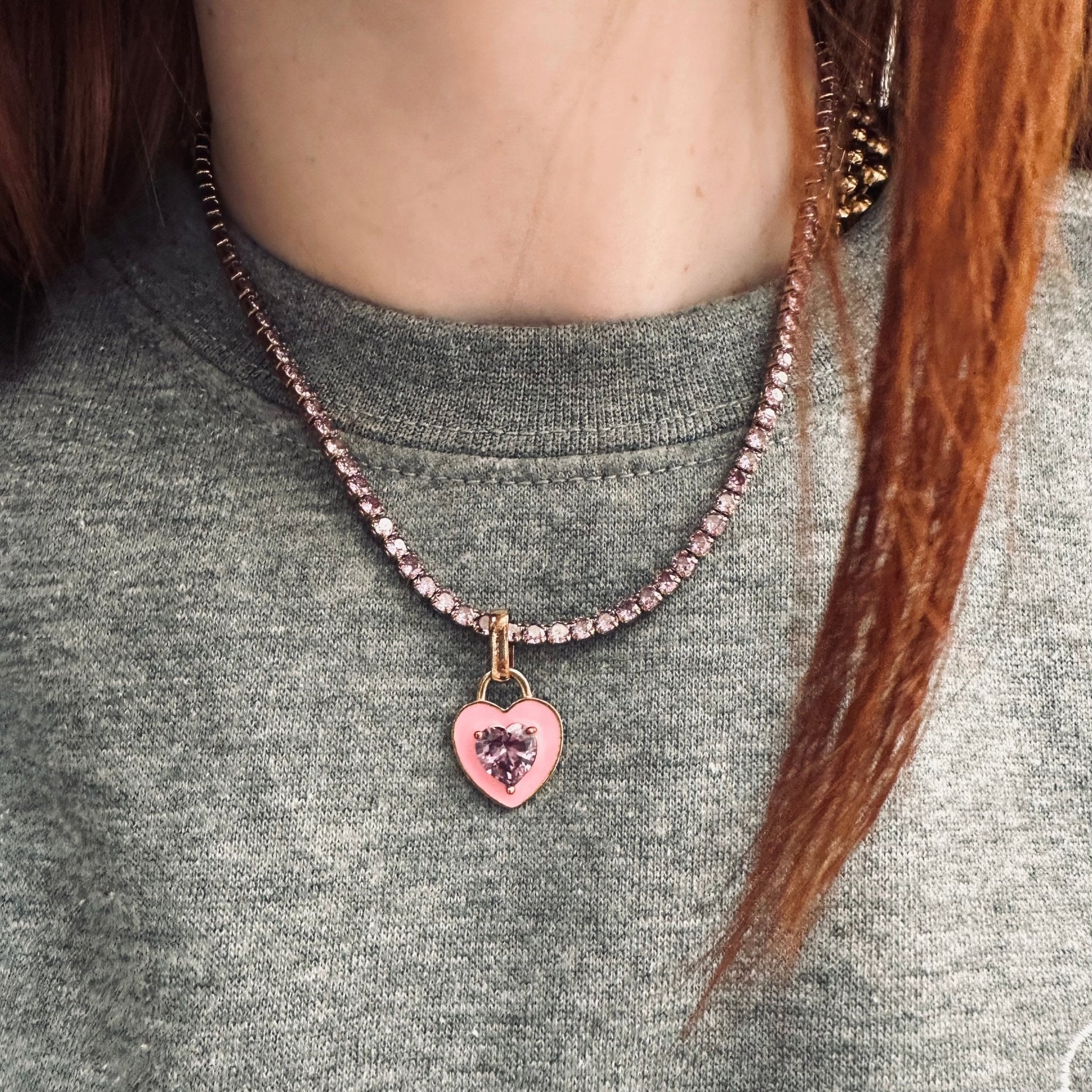 💗 Candy Heart Necklace – Pink Edition | Collier cœur femme en acier inoxydable doré & zircon violet - Luxlab Collection