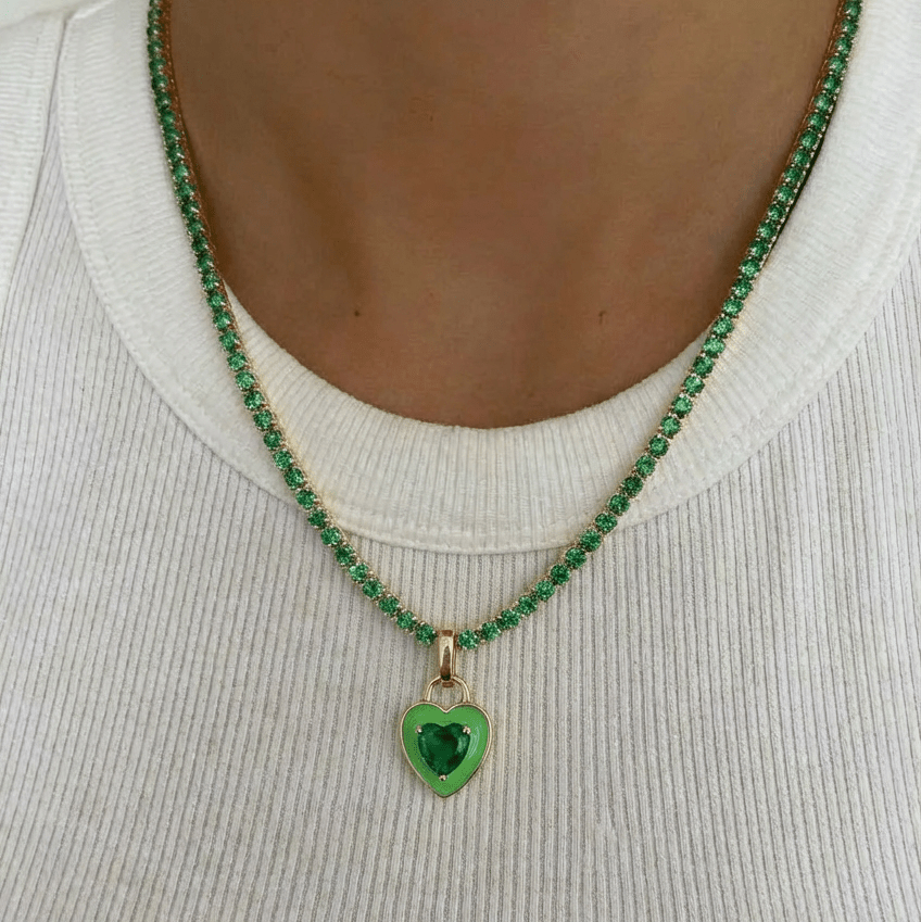 Candy Heart Necklace – Matcha Edition | Collier tennis waterproof avec pendentif cœur emaillé zircon vert émeraude - Luxlab Collection
