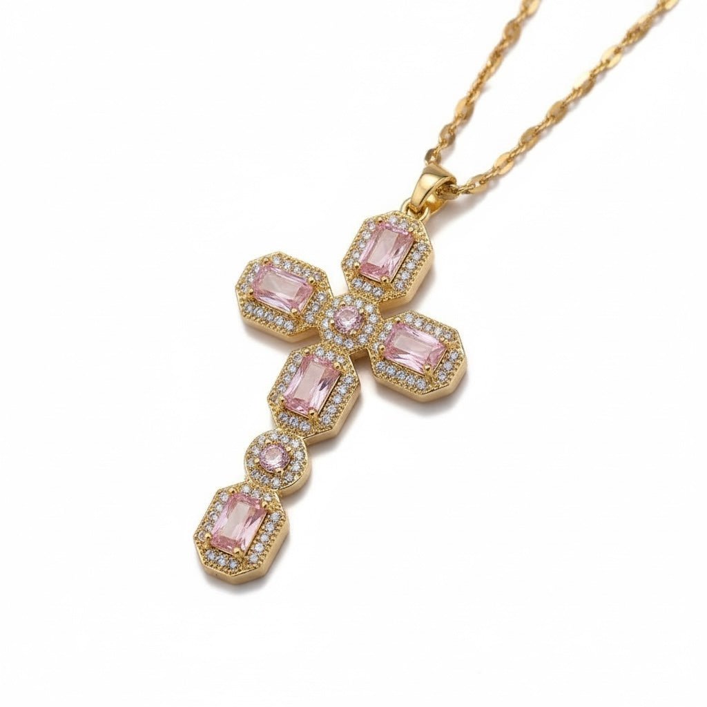 Collier Celestial Rose – Croix rose en acier inoxydable - Luxlab Collection