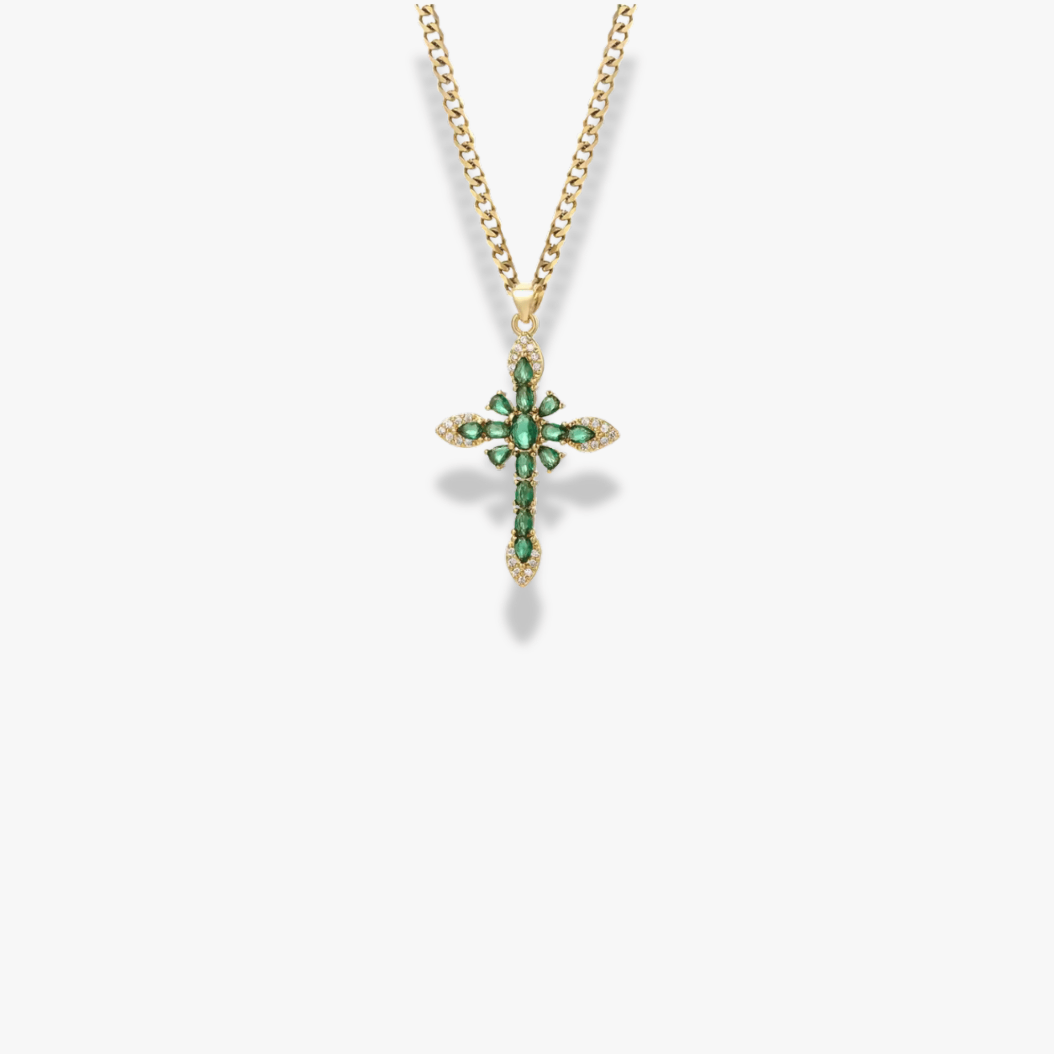 Collier croix Emerald Icon – Acier inoxydable 316L doré & zircons verts - Luxlab Collection