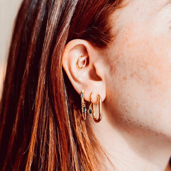 Free Mono - Boucle VENUS - Argent plaqué or 18 carats et Oxyde de zirconium vert - Luxlab Collection