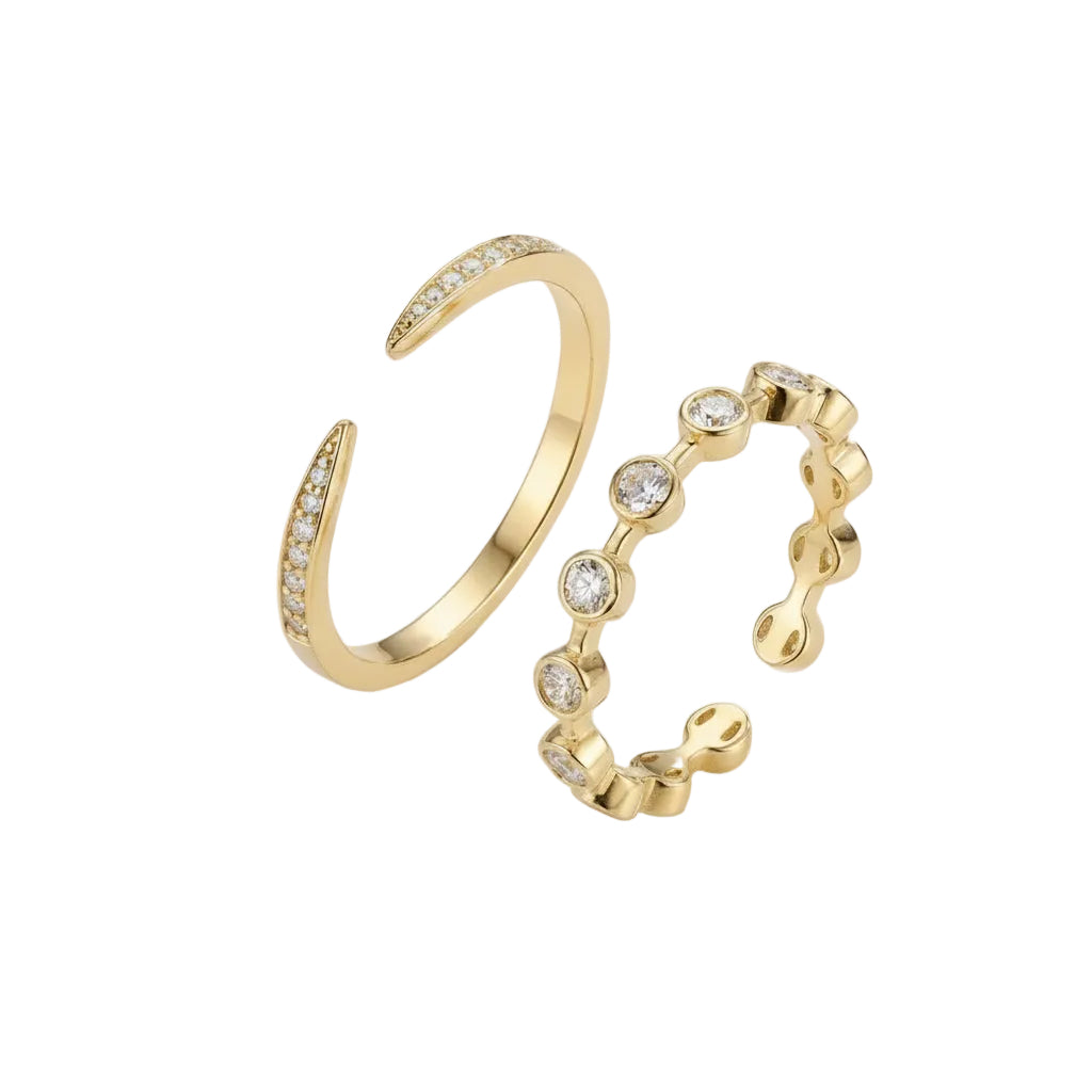 ✨ Nina + Eden Ring Set | Duo de bagues dorées ajustables & waterproof - Luxlab Collection
