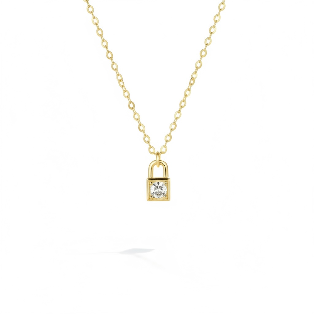 Collier Yours Gold — cadenas zircone diamant en argent 925 plaqué or 18k. 40+5cm, fermoir mousqueton, waterproof, hypoallergénique. Symbole d'amour accessible. photo produit Luxlab Collection