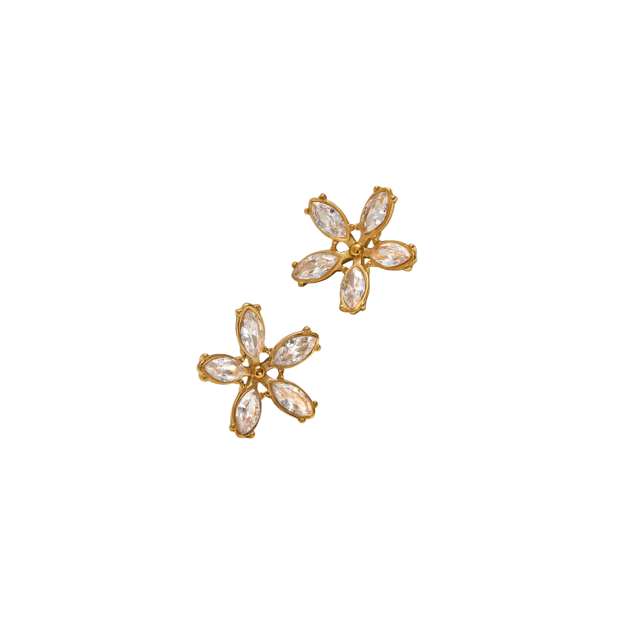 Boucles d’oreilles Fleur Martini — Acier inoxydable PVD or 18 carats & oxyde de zirconium - Luxlab Collection