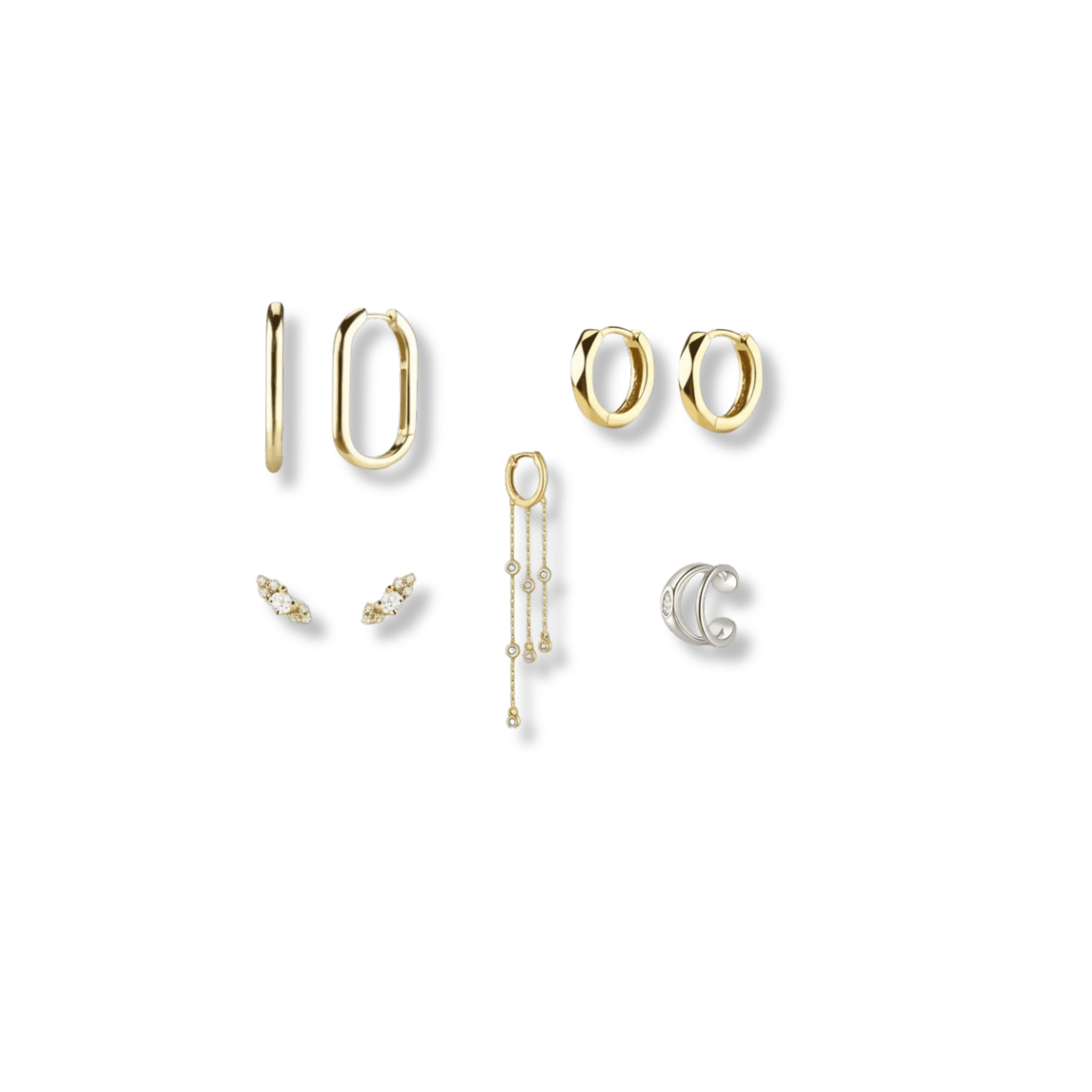 LUXLAB Icon Set — 5 bijoux ear stack en argent 925 plaqué or 18k & rhodié. Hypoallergéniques, waterproof, zircons 5A. Un look coordonné signé LuxLab.