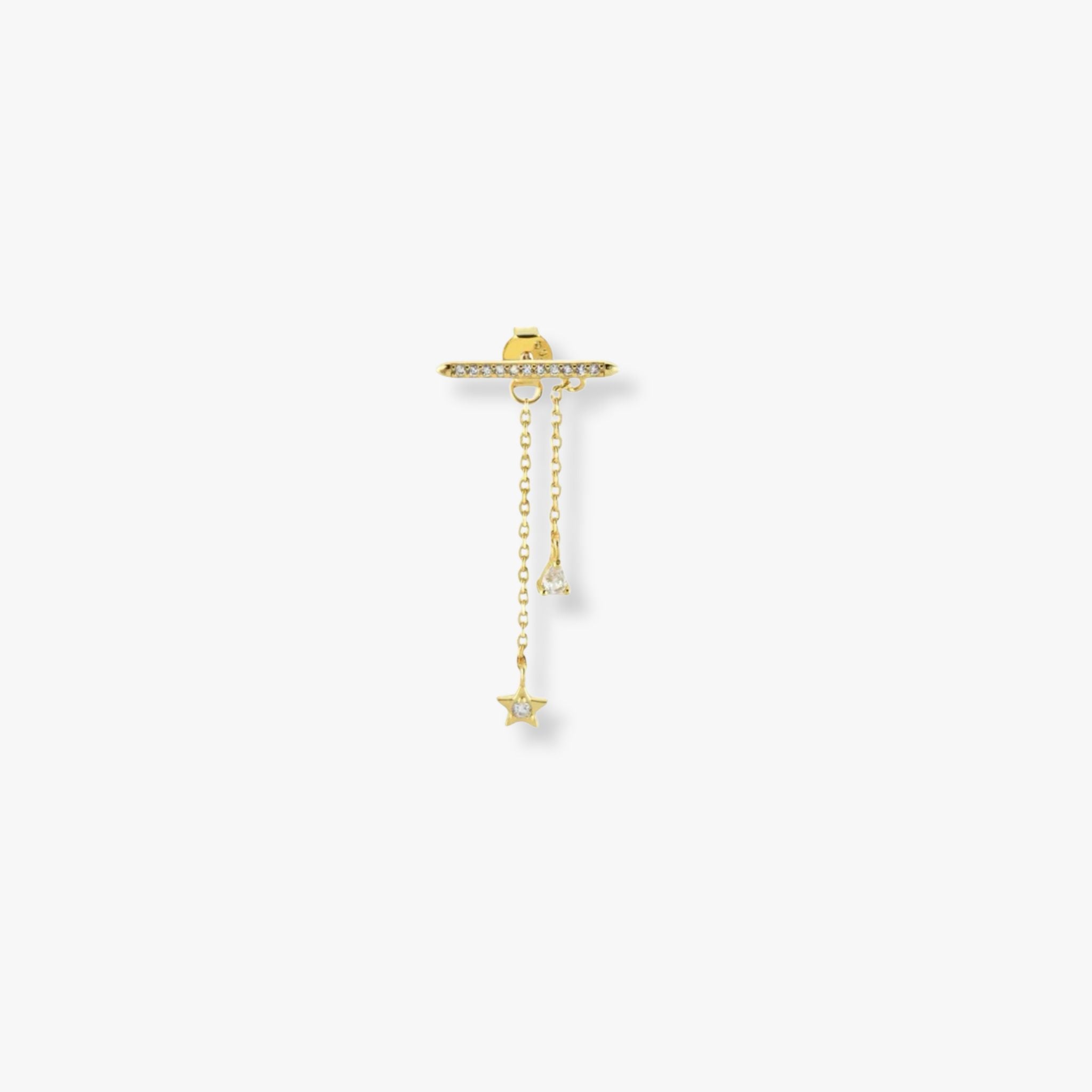 Mono-boucle STELLAR Gold Luxlab Collection en argent plaqué or, pampilles étoile et goutte, zircons
