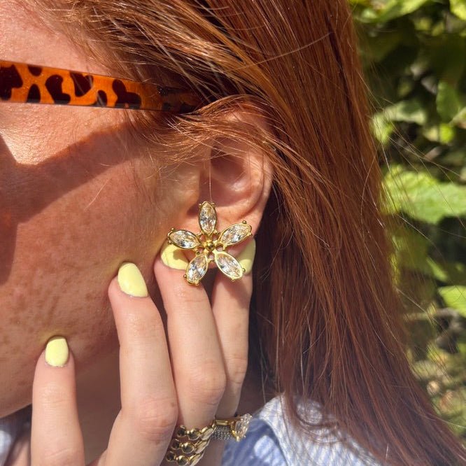 Boucles d’oreilles Fleur Martini – Acier inoxydable 316L PVD or 18K & zircons - Luxlab Collection