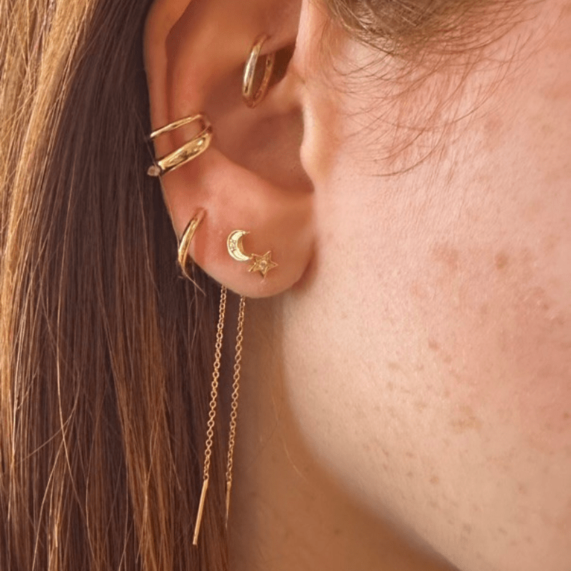 Boucles d'Oreilles LEAH Gold : Luxlab Collection – La Touche Poétique Étoiles & Lune - Luxlab Collection