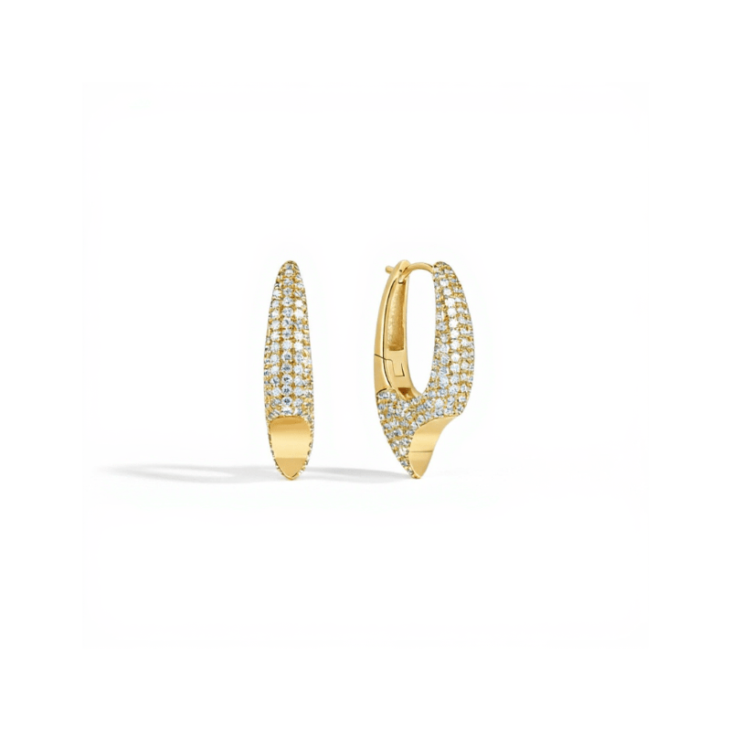 Boucles d'oreilles en argent 925 plaqué or 18 carats 3 microns pavées de zircons grade 5A. résistantes à l'eau et hypoallergéniques