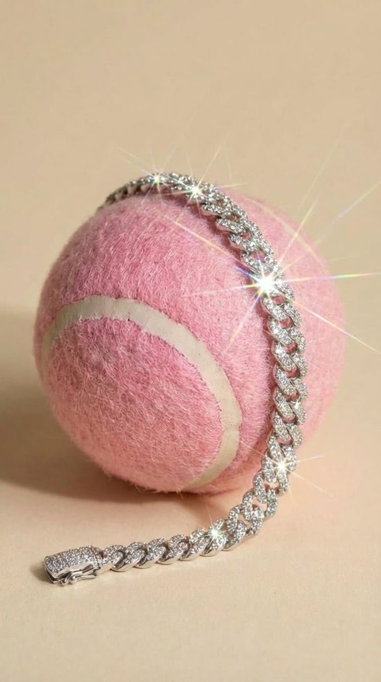 Bracelet Pavé Precious en acier inoxydable et zircons étincelants vue sur une balle de tennis rose