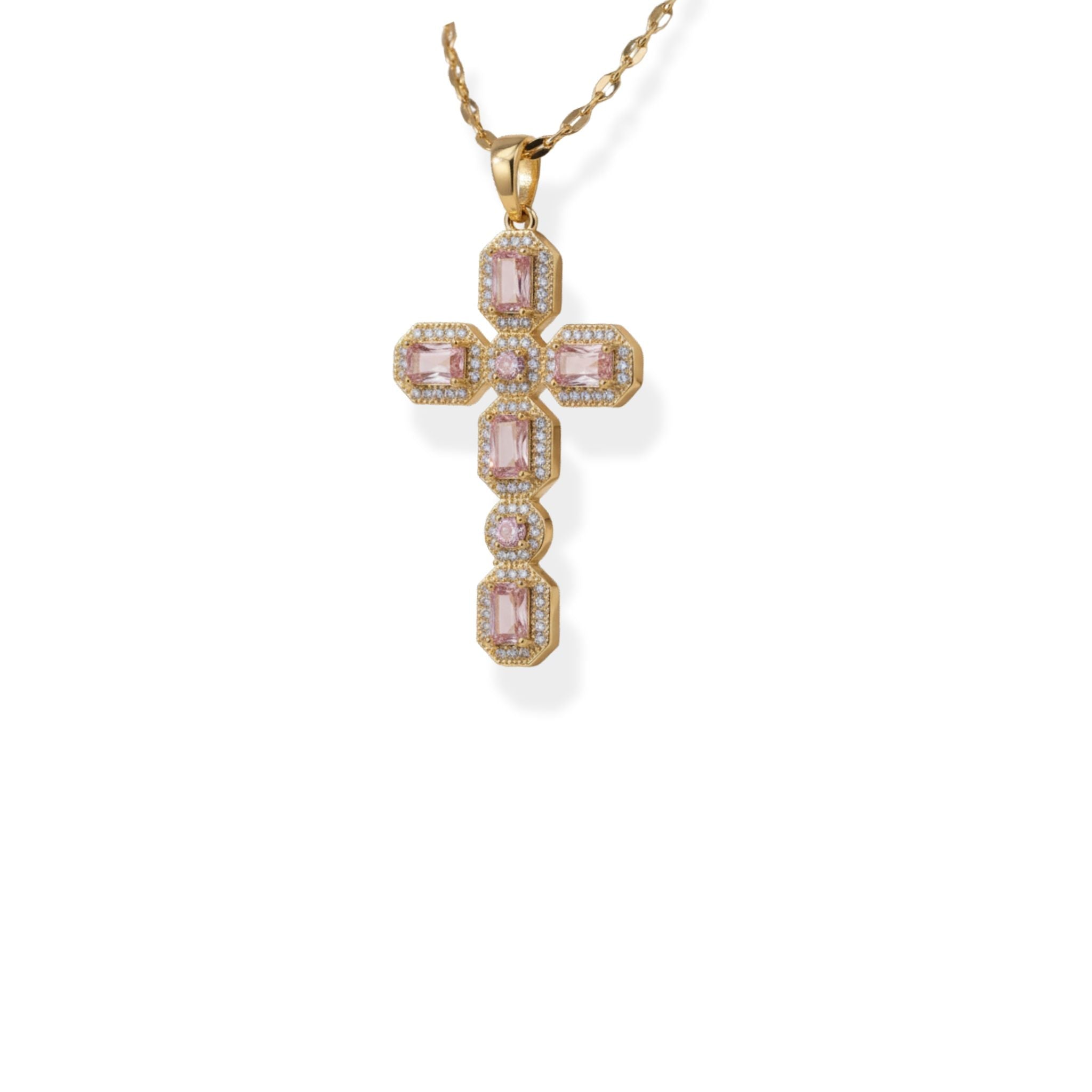 Collier Celestial Rose – Croix rose en acier inoxydable - Luxlab Collection
