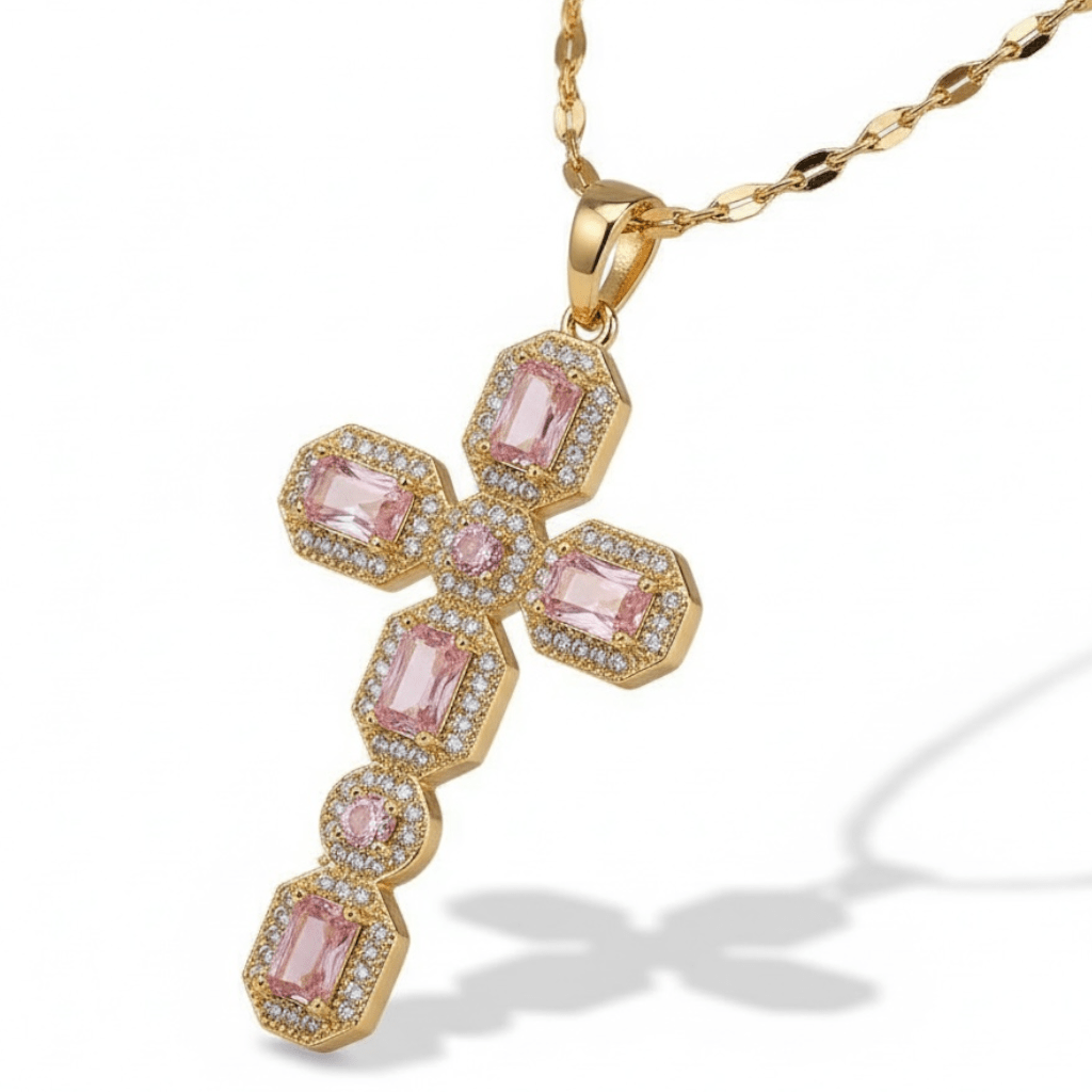Collier Celestial Rose – Croix rose en acier inoxydable - Luxlab Collection