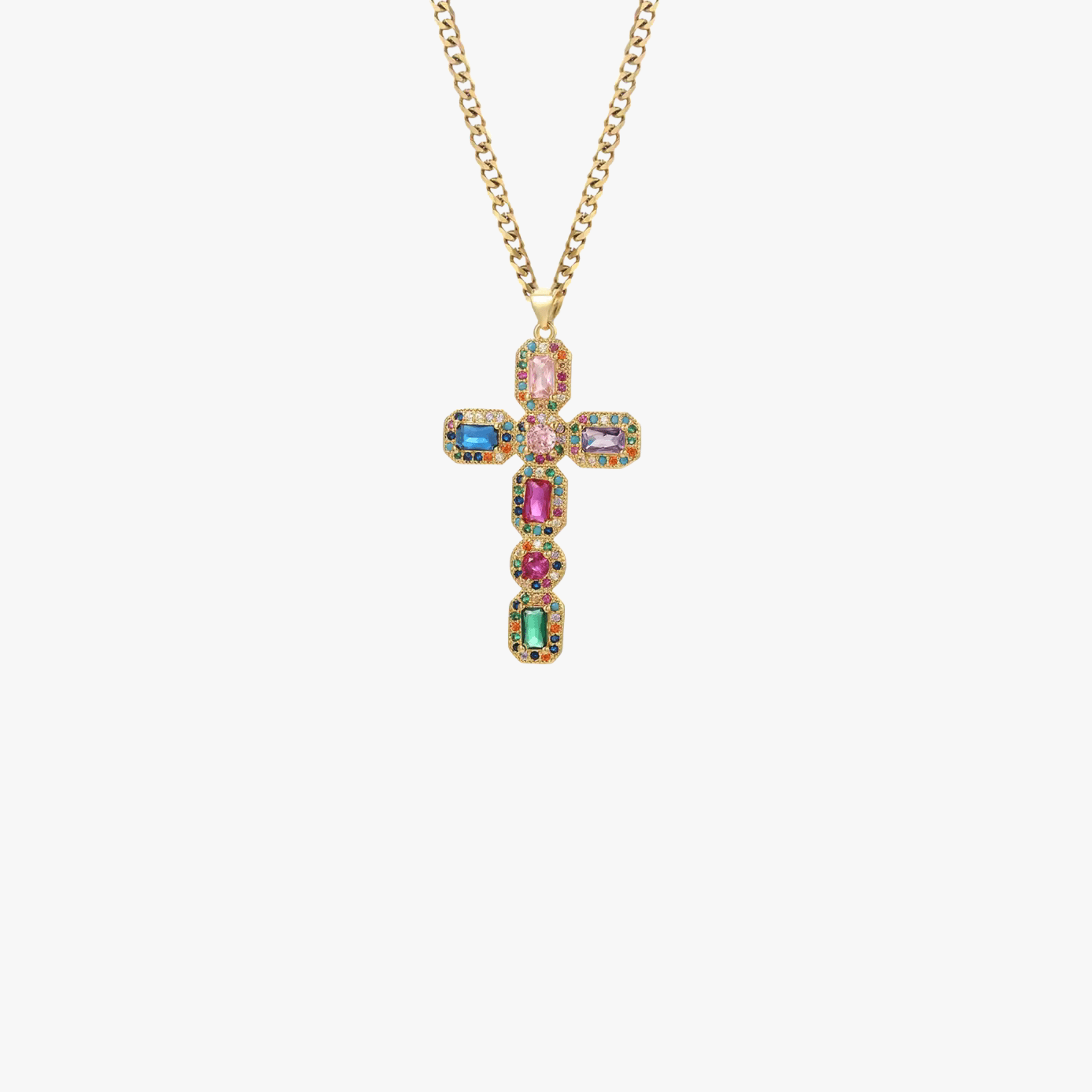 Collier croix Divine Energy – Acier inoxydable doré & zircons multicolores - Luxlab Collection
