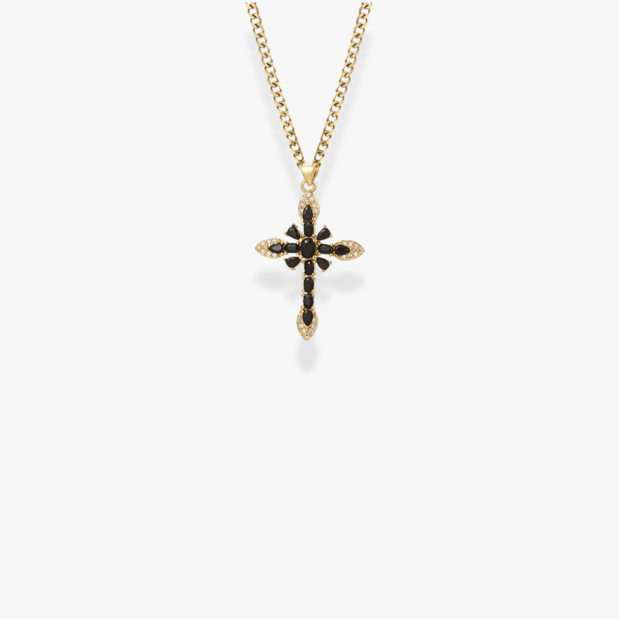Collier croix "Midnight Icon" – Acier inoxydable 316L doré & zircons noirs - Luxlab Collection