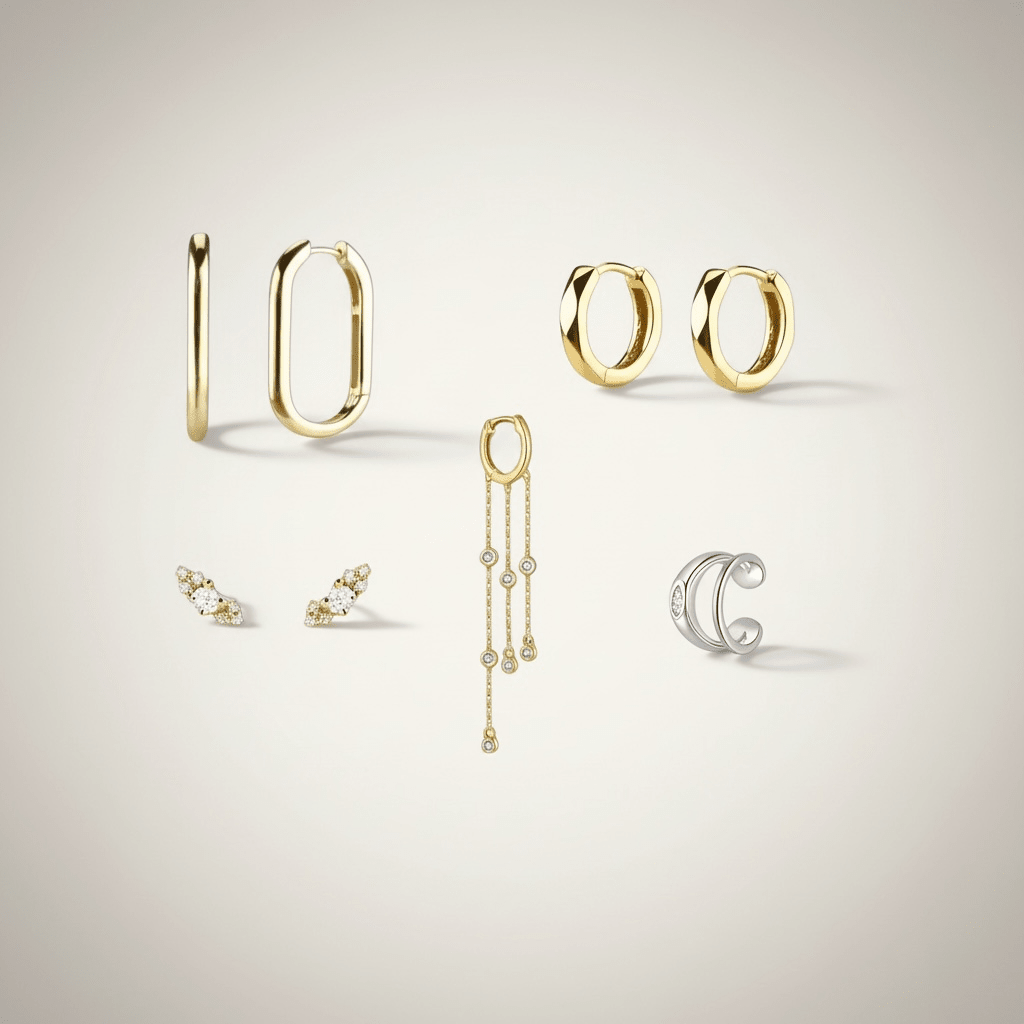 LUXLAB Icon Set — 5 bijoux ear stack en argent 925 plaqué or 18k & rhodié. Hypoallergéniques, waterproof, zircons 5A. Un look coordonné signé LuxLab.