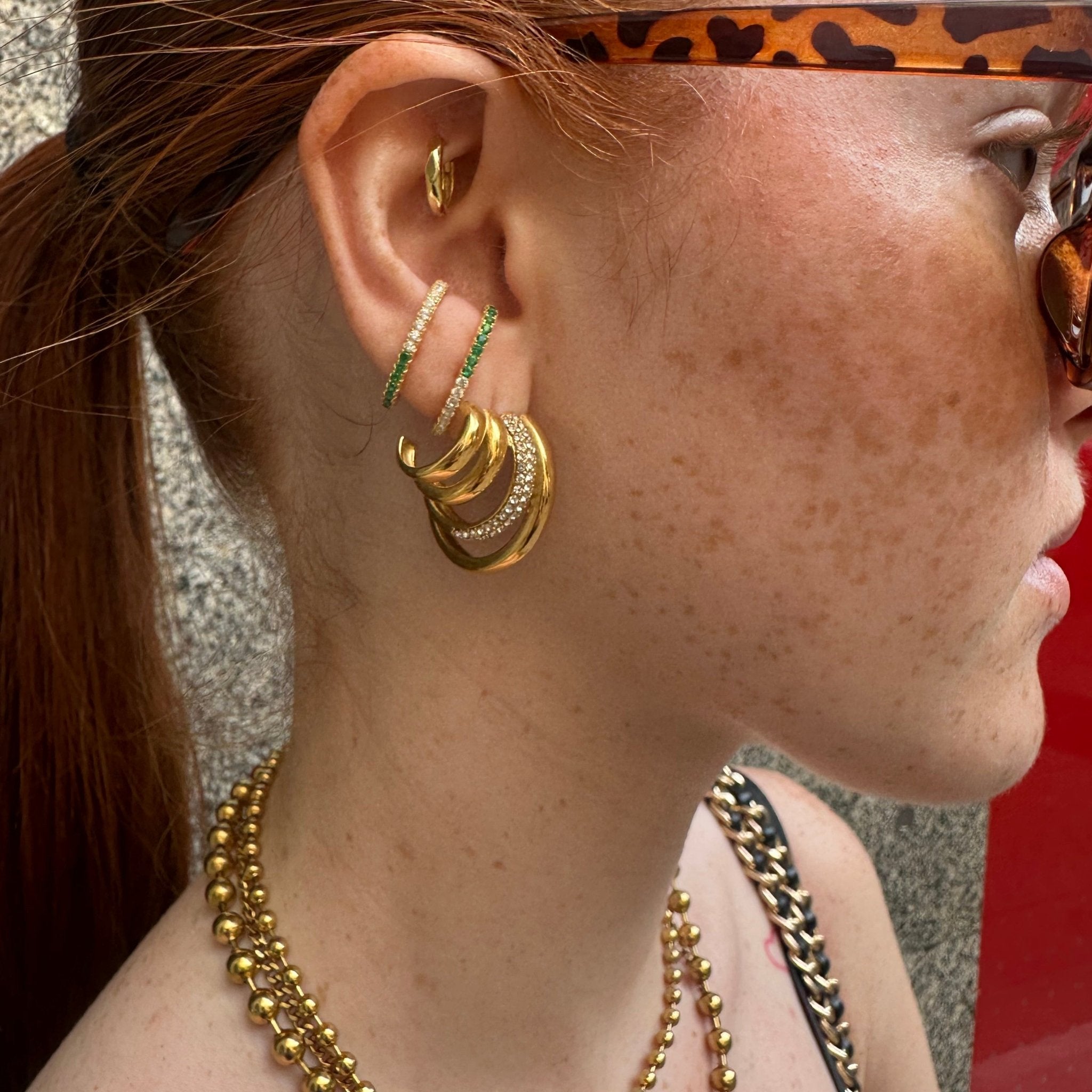 Mono boucle d’oreille Pavé Vertigo — Argent 925 plaqué or 18 carats & oxyde de zirconium - Luxlab Collection