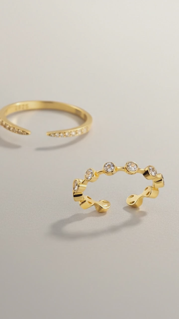 vidéo des bagues ajustables en argent plaqué or 18 carats et zircons Nina+ Eden de Luxlab Collection