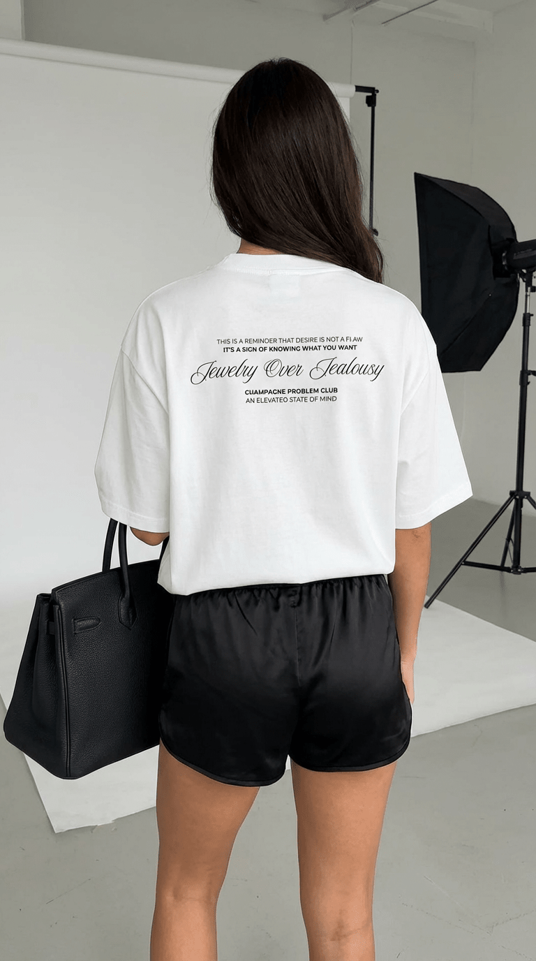 T-shirt oversize "Jewelry Over Jealousy" — Luxlab Collection x Champagne Problem Club - Luxlab Collection
